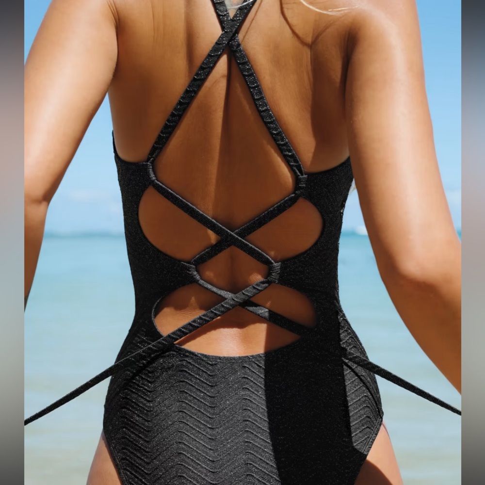 Cupshe blue shimmery tummy control, one piece swimsuit